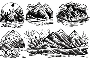 Mountain and tree scene in winter and ducking hunting with son in the front tattoo idea