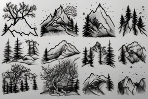 Mountain and tree scene in winter and ducking hunting with son in the front tattoo idea