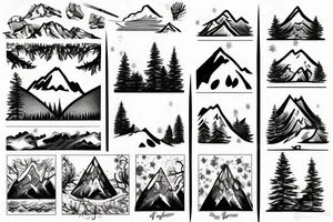 Mountain and tree scene in winter and ducking hunting with son in the front tattoo idea