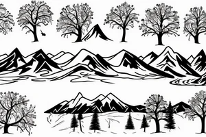 Mountain and tree scene in winter and ducking with son in the front tattoo idea