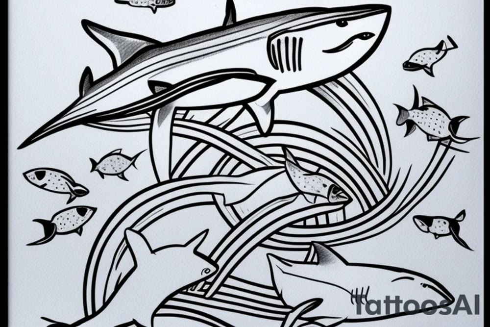 minimalist shark sketch fine line tattoo idea