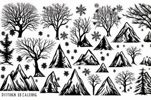 Mountain and tree scene in winter and ducking hunting tattoo idea