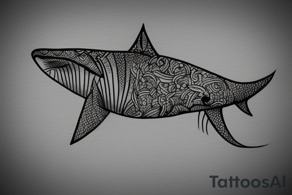 minimalist shark sketch fine line tattoo idea