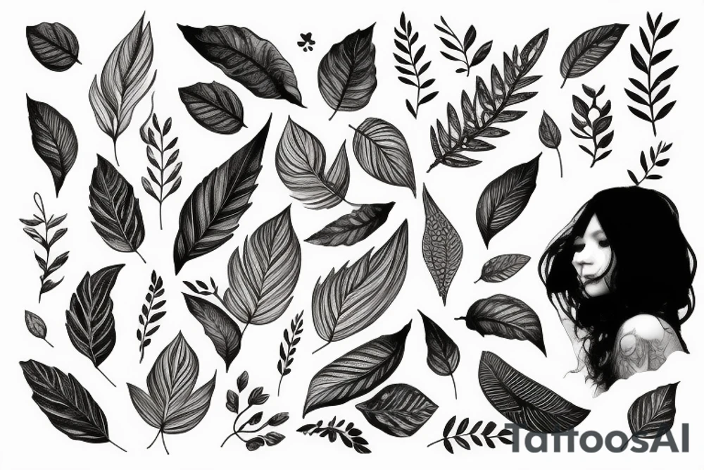 Girl with leaves tattoo idea