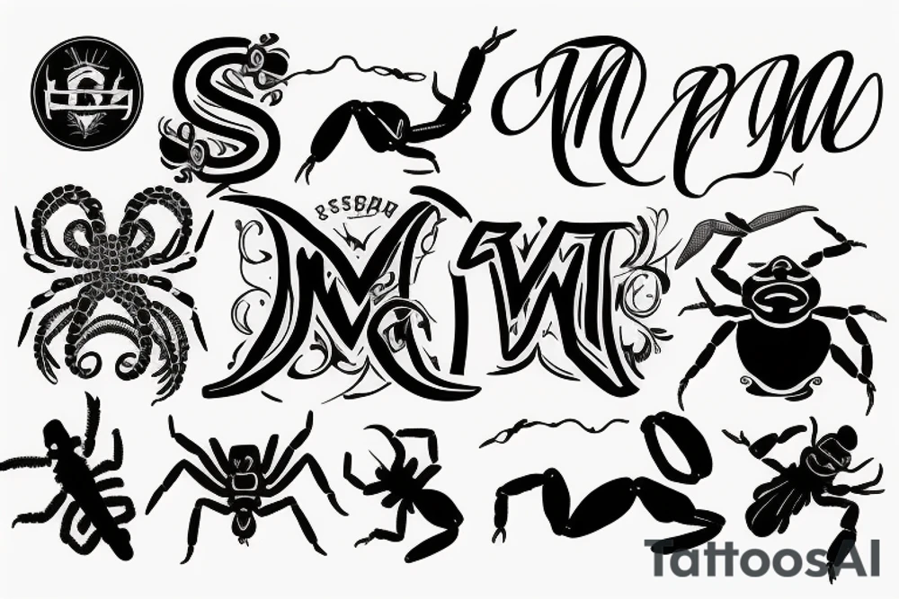 The letter M incorporated with a scorpion tattoo idea