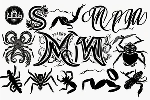 The letter M incorporated with a scorpion tattoo idea