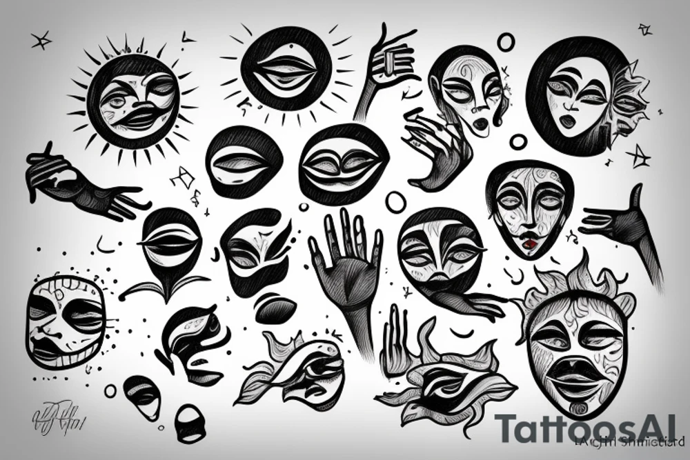 Hand holding the sun with a face tattoo idea