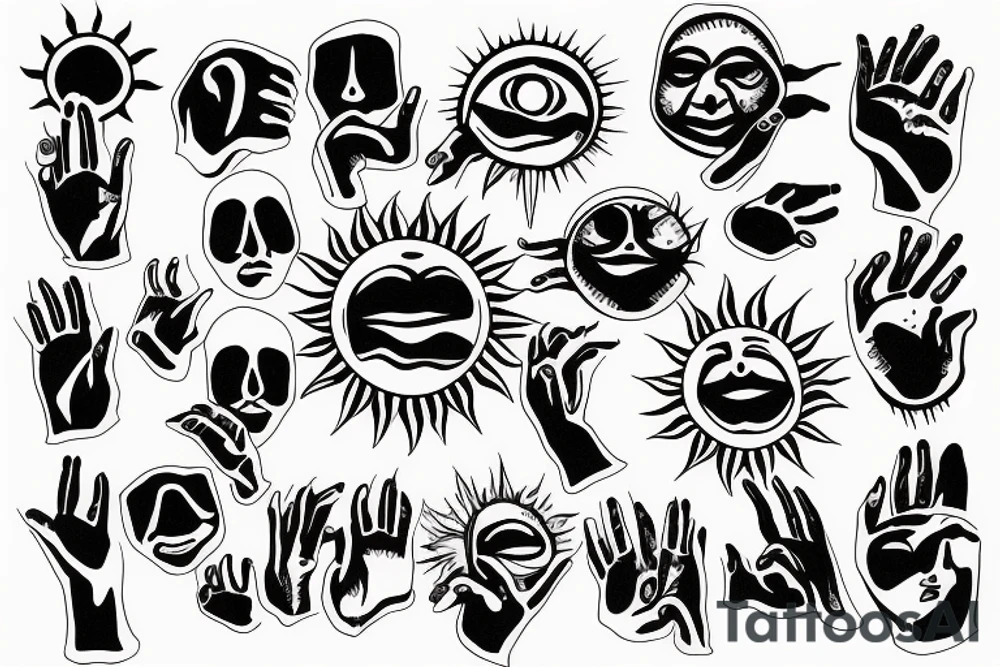 A Hand holding the sun with a face tattoo idea