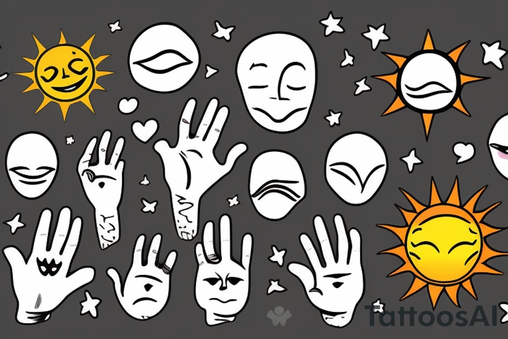 A Hand holding the sun with a face tattoo idea
