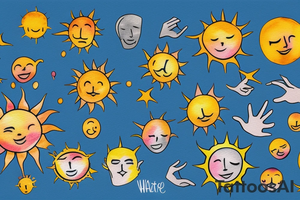 A Hand holding the sun with a face tattoo idea