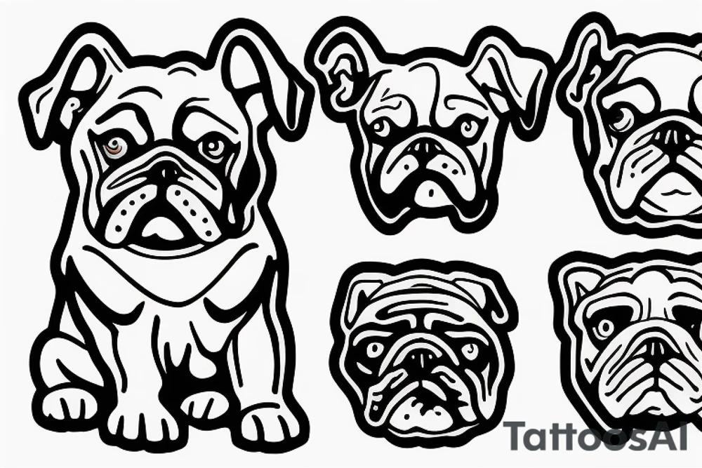 Bulldog and small dog as firefighters tattoo idea