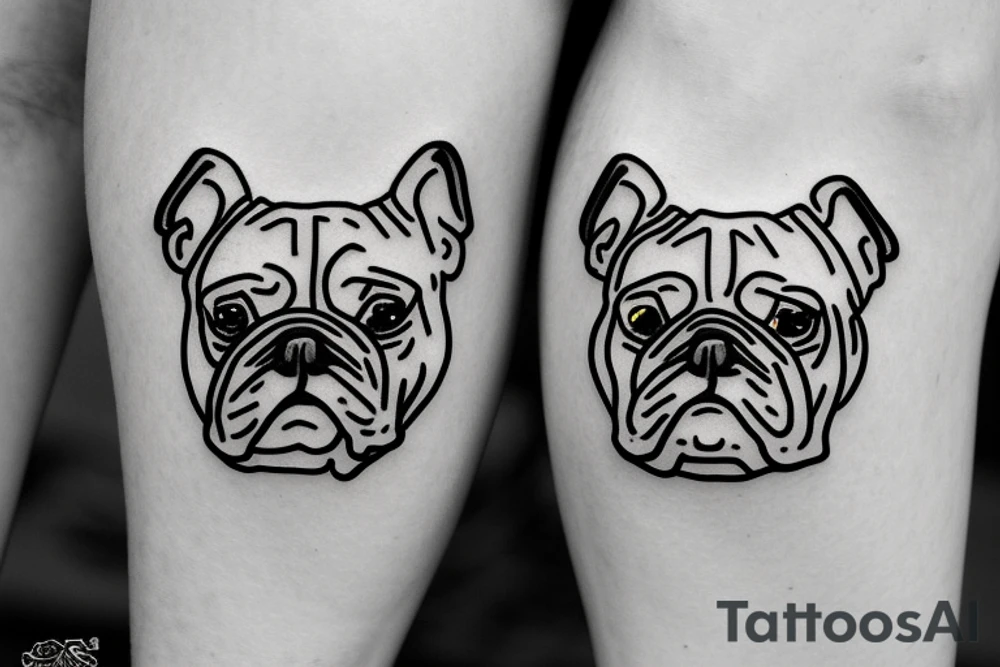 Bulldog and small dog as firefighters tattoo idea