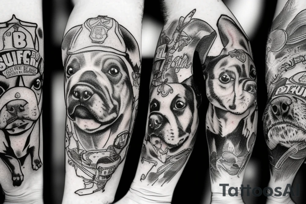 Bull dog and terrier as firefighters tattoo idea