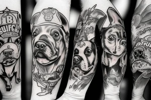 Bull dog and terrier as firefighters tattoo idea