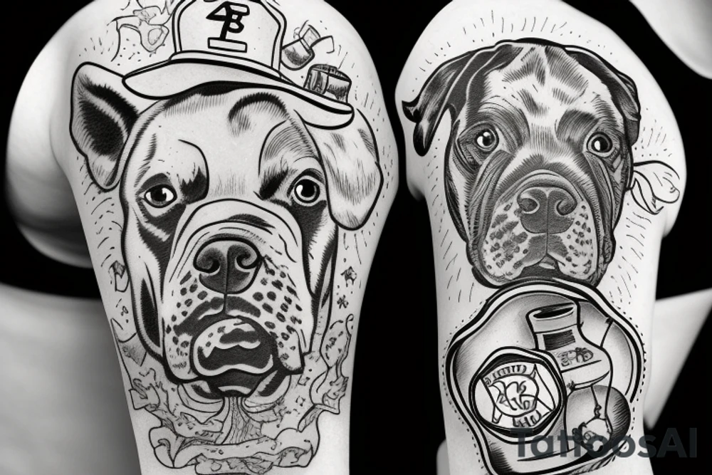 Bull dog and terrier as firefighters tattoo idea