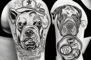 Bull dog and terrier as firefighters tattoo idea