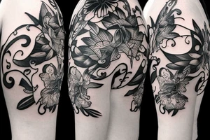 Lunar Moth sitting on Orchid, Music Notes, Filipino Sun, Dove tattoo idea