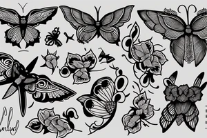 Lunar Moth sitting on Orchid, Music Notes, Filipino Sun, Dove tattoo idea