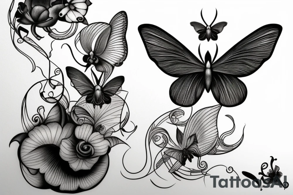 Lunar Moth sitting on Orchid, Music Notes, Filipino Sun, Dove tattoo idea