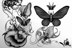 Lunar Moth sitting on Orchid, Music Notes, Filipino Sun, Dove tattoo idea