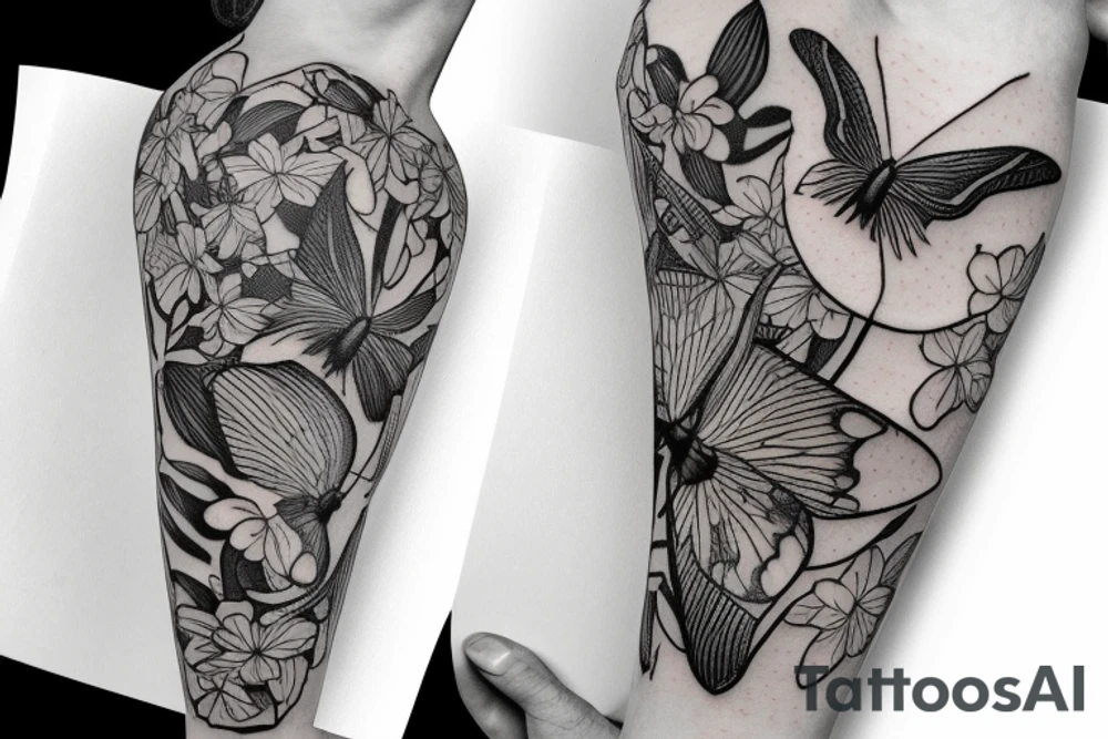 Lunar Moth sitting on Orchid, Music Notes, Filipino Sun, Dove tattoo idea