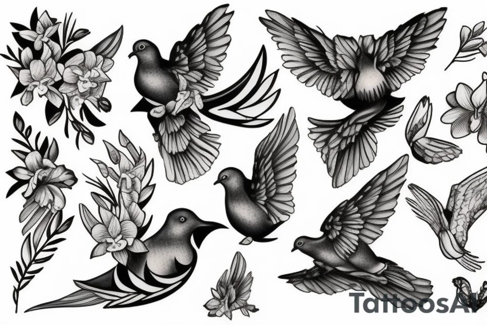 Dove and Orchids tattoo idea