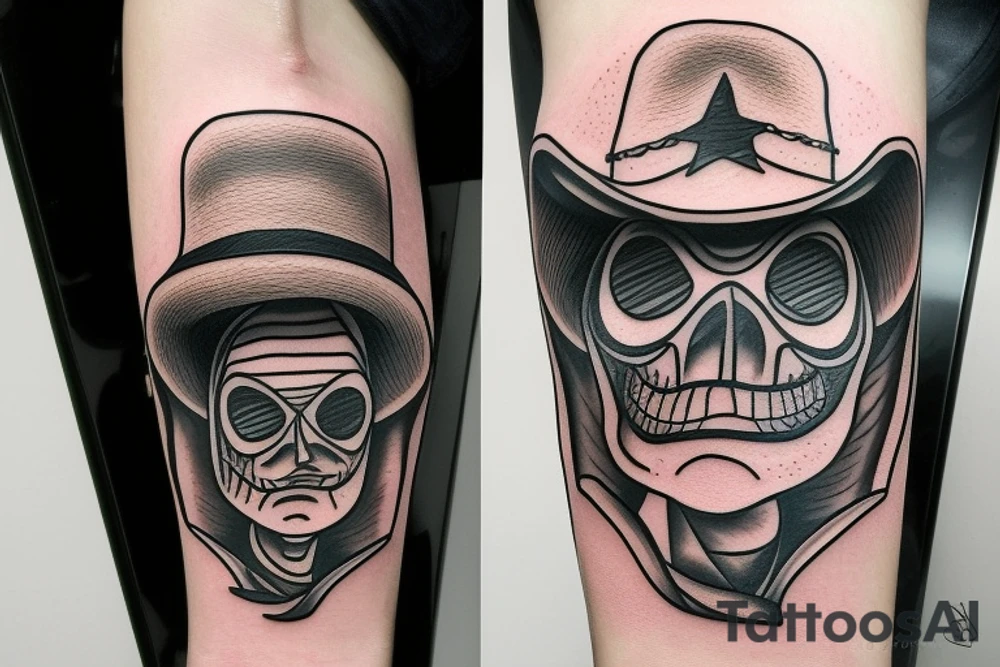 Alien head with a cowboy hat tattoo idea