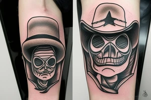 Alien head with a cowboy hat tattoo idea