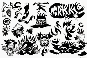 luffy nika mode silhouette, with the clouds of the body, create the word "NIKA" in a tribal format tattoo idea