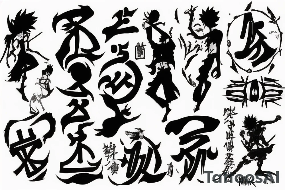 onw piece luffy nika mode silhouette, with the clouds of the body, create the word "NIKA" in a tribal format tattoo idea