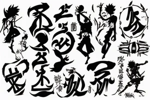 onw piece luffy nika mode silhouette, with the clouds of the body, create the word "NIKA" in a tribal format tattoo idea