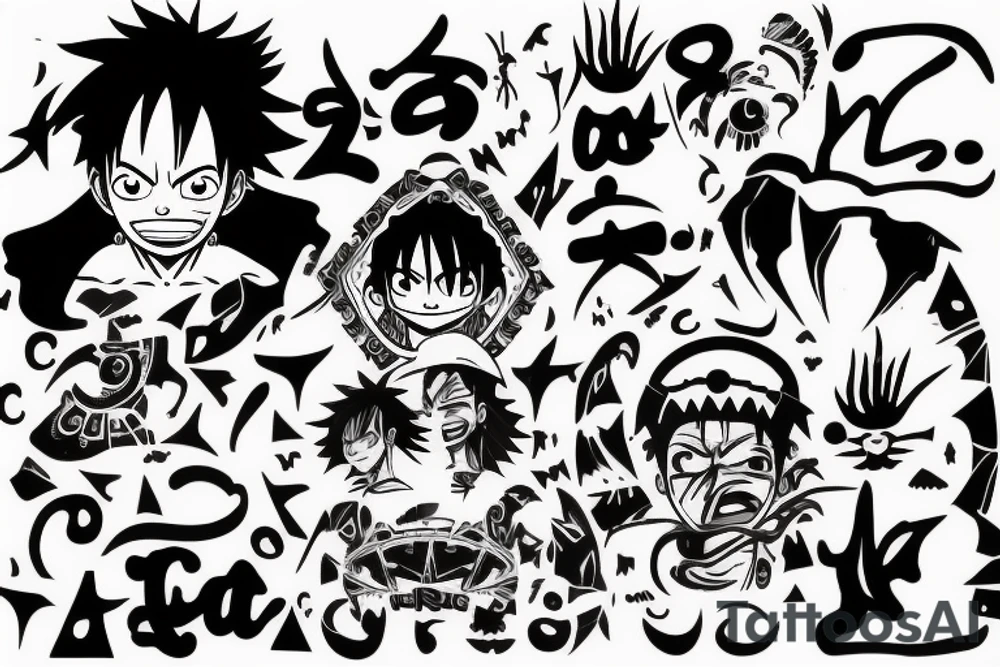 onw piece luffy nika mode silhouette, with the clouds of the body, create the word "NIKA" in a tribal format tattoo idea