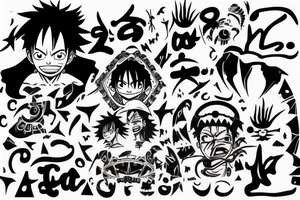 onw piece luffy nika mode silhouette, with the clouds of the body, create the word "NIKA" in a tribal format tattoo idea