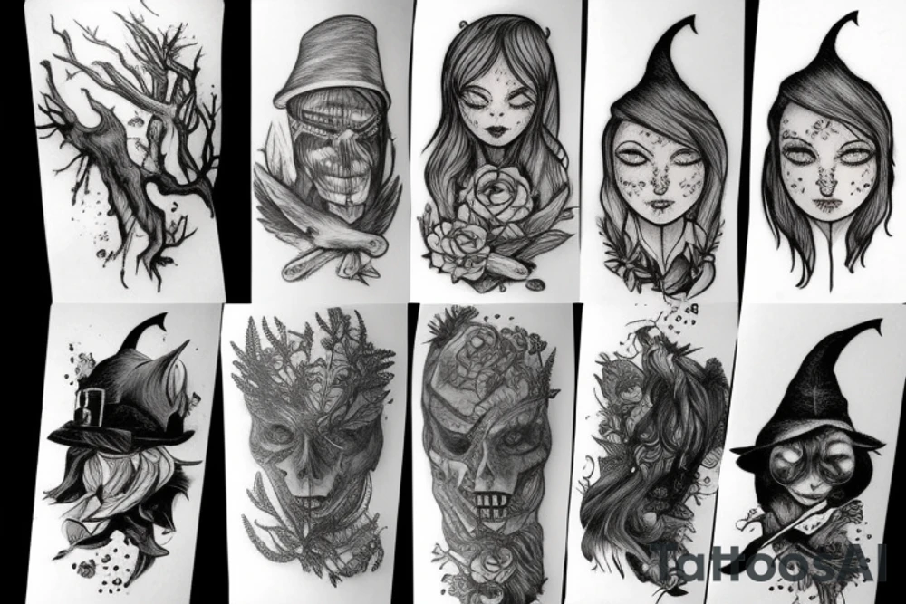 witch, forest tattoo idea