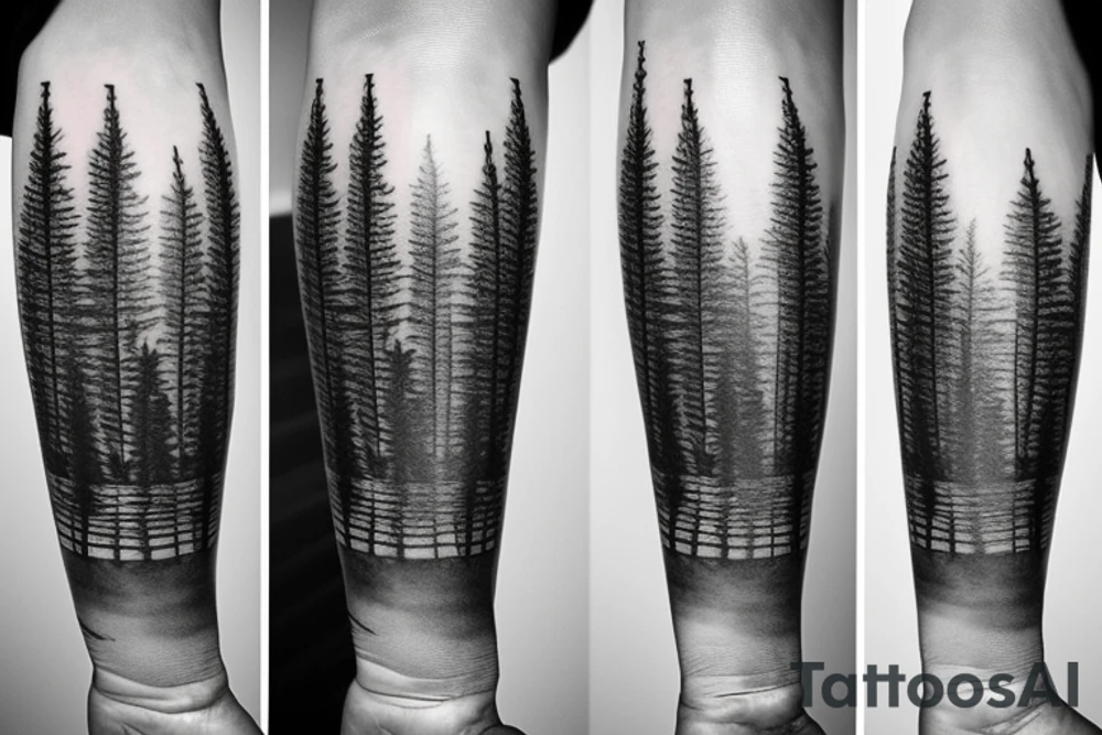 witch, forest, pine tree tattoo idea