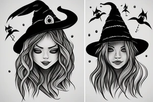 witch, forest, spruce tree hat, long hair tattoo idea
