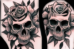 skull, rose. skeleton tattoo idea