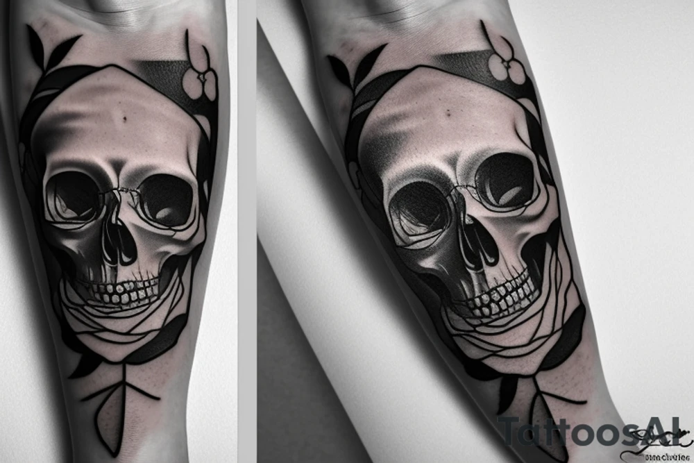 skull, rose. skeleton tattoo idea