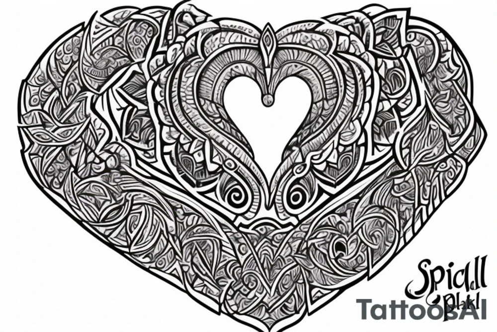 spell Plaksha With Heart and flute tattoo idea