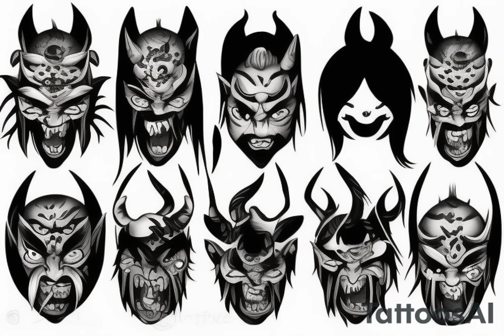 oni mask, witch tattoo idea