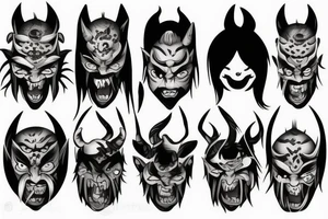 oni mask, witch tattoo idea
