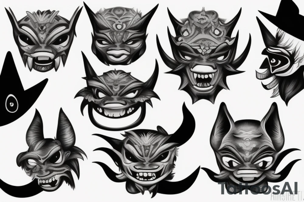 oni mask, witch tattoo idea