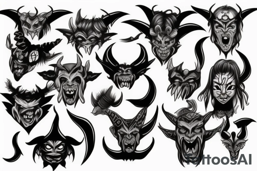 oni mask, witch, demon tattoo idea