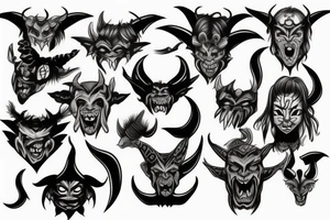 oni mask, witch, demon tattoo idea