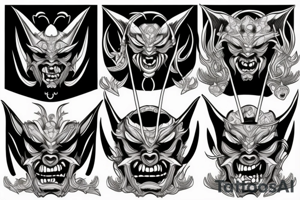 oni mask, witch, demon tattoo idea