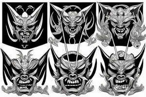 oni mask, witch, demon tattoo idea