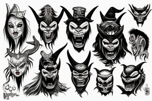 oni mask, witch, demon tattoo idea