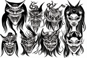 oni mask, witch, demon tattoo idea