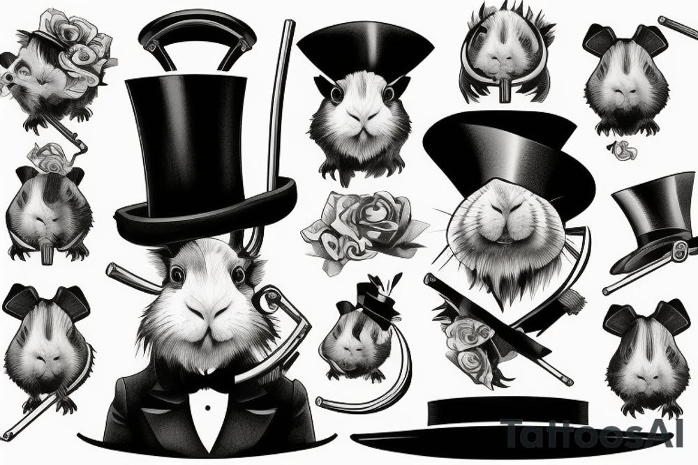 guinea pig, top hat, scythe, evil looking tattoo idea