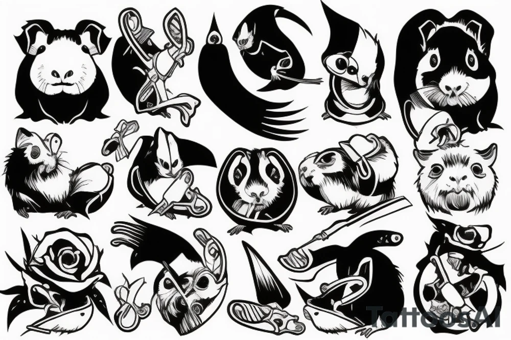 guinea pig, suit, scythe, evil looking tattoo idea